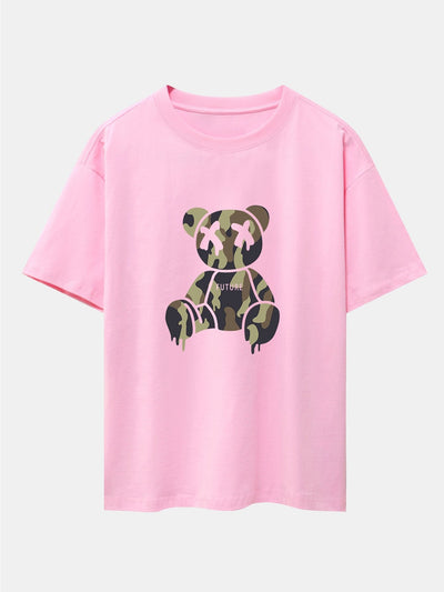 Cristian® | Camouflage Dissolving Bear Print Drop Shoulder Oversize T-Shirt