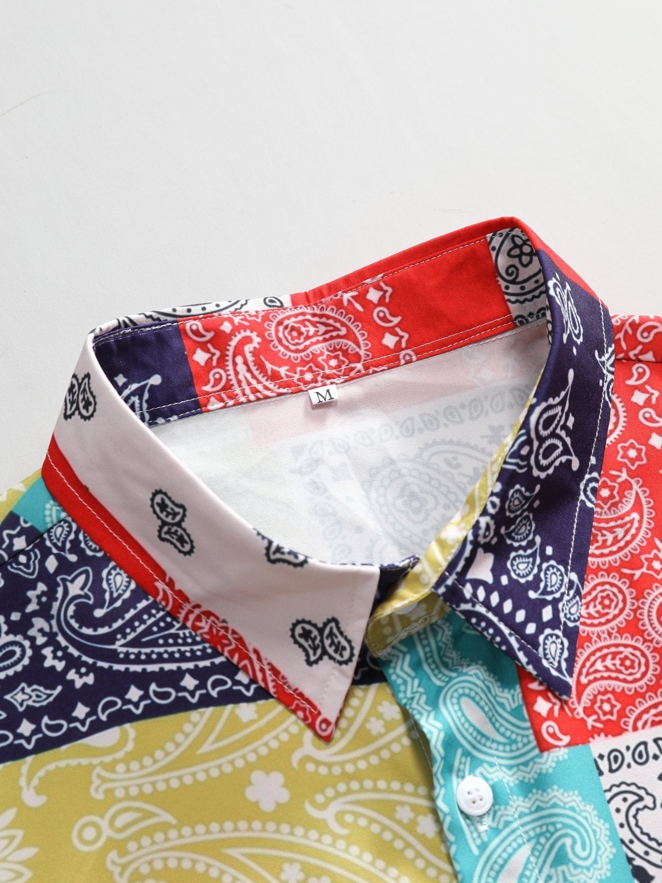 Amare® | Color Block Paisley Print Button Up Shirt