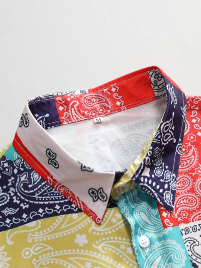 Amare® | Color Block Paisley Print Button Up Shirt