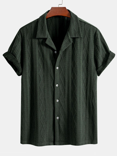 Duane® | Knitted Geometric Rhombus Jacquard Cuban Shirt