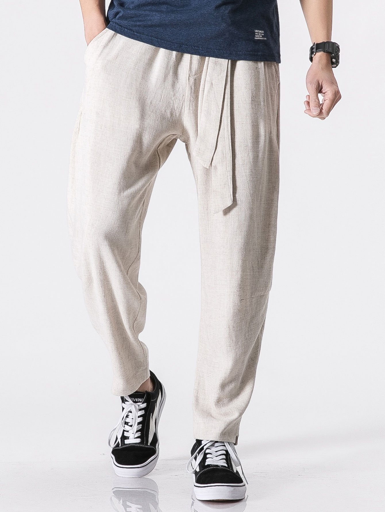 Judas® | Detachable Belt Relax Fit Linen And Cotton Blend Harem Pants