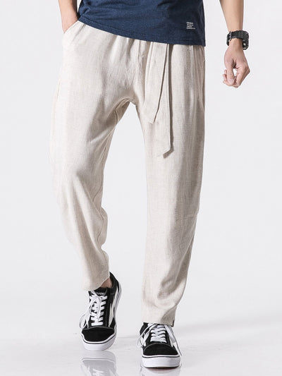 Judas® | Detachable Belt Relax Fit Linen And Cotton Blend Harem Pants