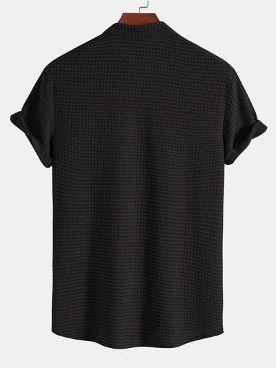 Aleko® | Muscle Fit Waffle Texture Stand Collar Shirt
