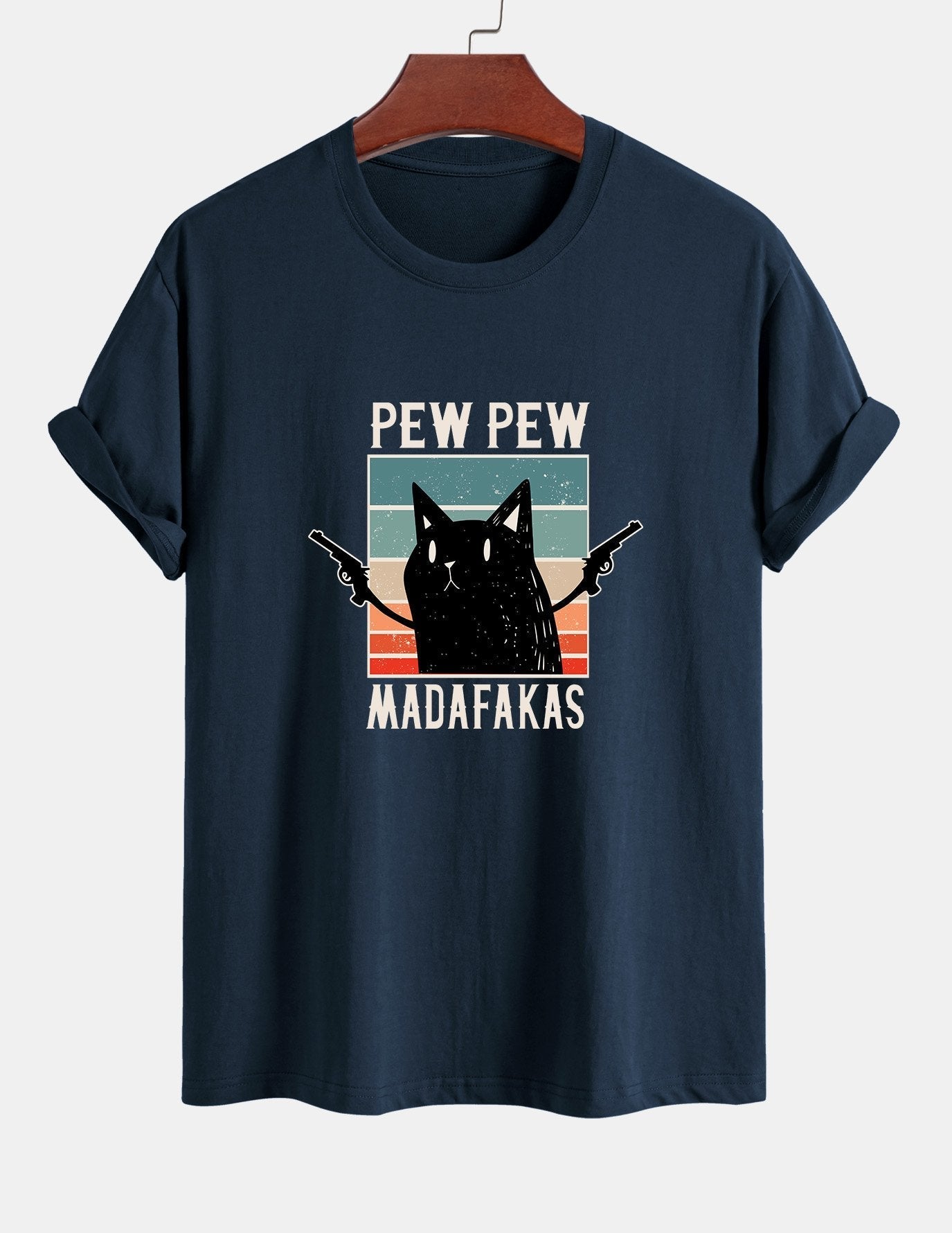 Tadeo® | Black Cat Print Cotton T-Shirt