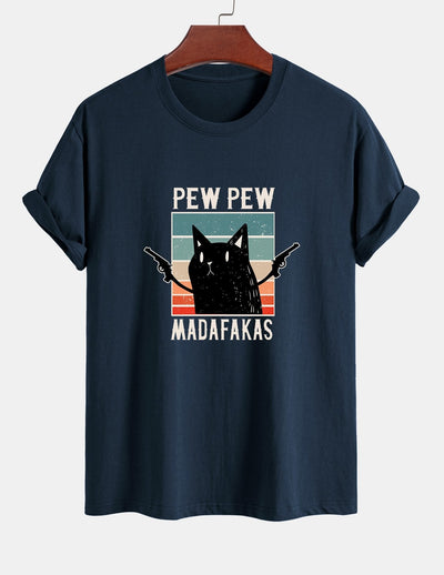 Tadeo® | Black Cat Print Cotton T-Shirt