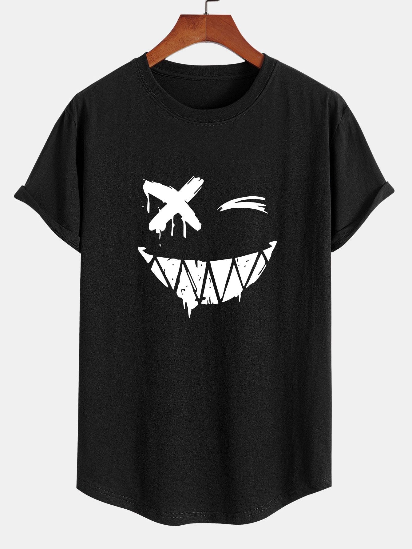 Nathaniel® | Smiley Face Print Cotton Arc Hem T-Shirt