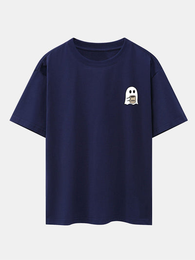 Aureliano® | Ghost Drinking Coffee Print Drop Shoulder Oversize T-Shirt