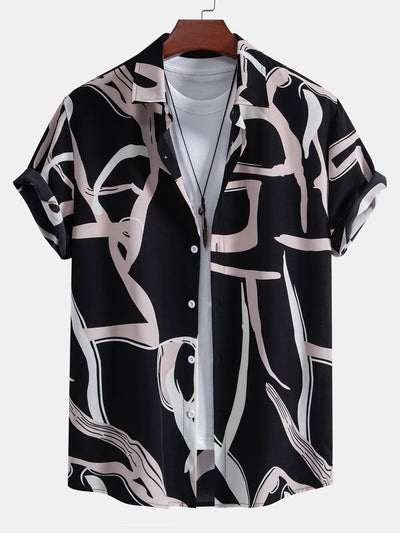 Afif® | Abstract Print Button Up Shirt & Swim Shorts