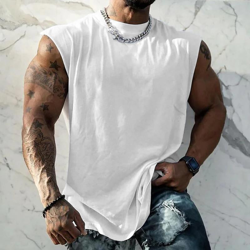 Men's Solid Color Wide Sholder Rond Neck Sports Tank p