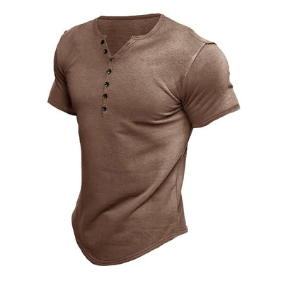 Men's Short Sleeve Solid Btn Henley T-Shirt