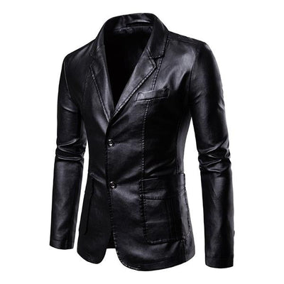 Men's Vintage Lapel Two Button Single Breasted Slim Fit PU Blazer