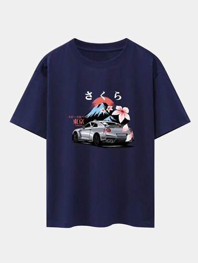 Howard® | Tokyo Cherry Blossoms Car Print Drop Shoulder Oversize T-Shirt