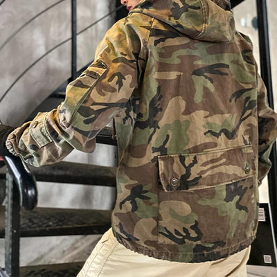 Men's Outdoor Multi-Pocket Camo Pullover Hoodie