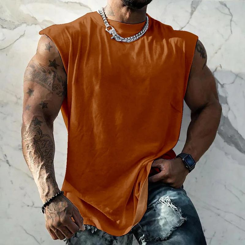 Men's Solid Color Wide Sholder Rond Neck Sports Tank p