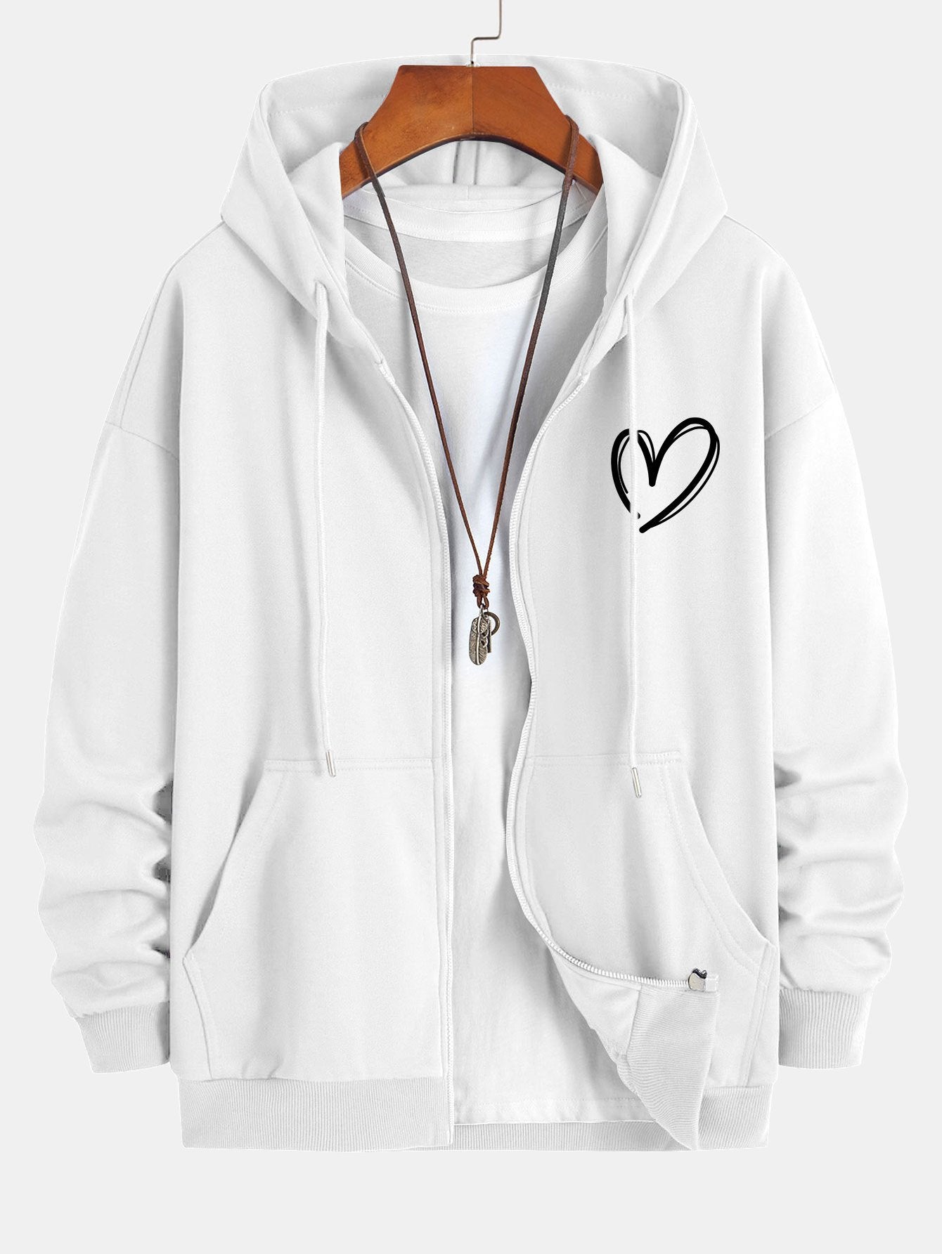 Neo | Heart Print Relax Fit Zip Hoodie