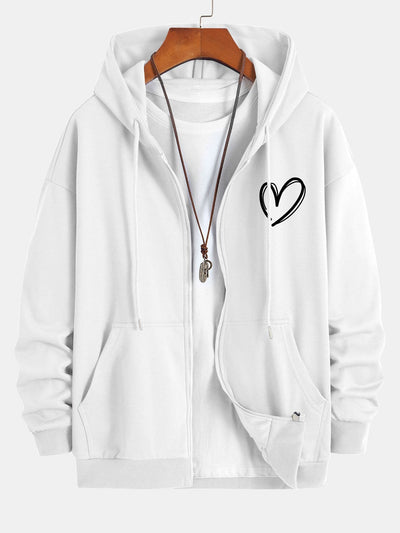Neo | Heart Print Relax Fit Zip Hoodie