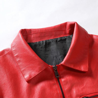 Men's Lapel Collarip-p Leather Jacket