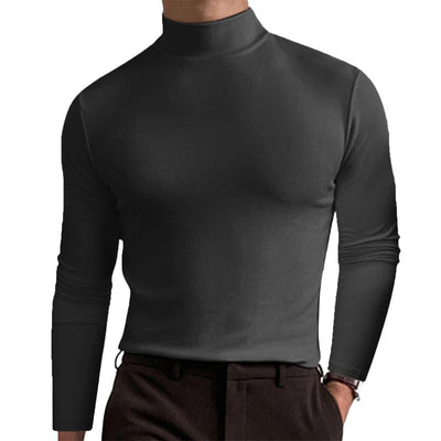 Men Casal Solid Color Fitted High Neck Long Sleeve T-Shirt