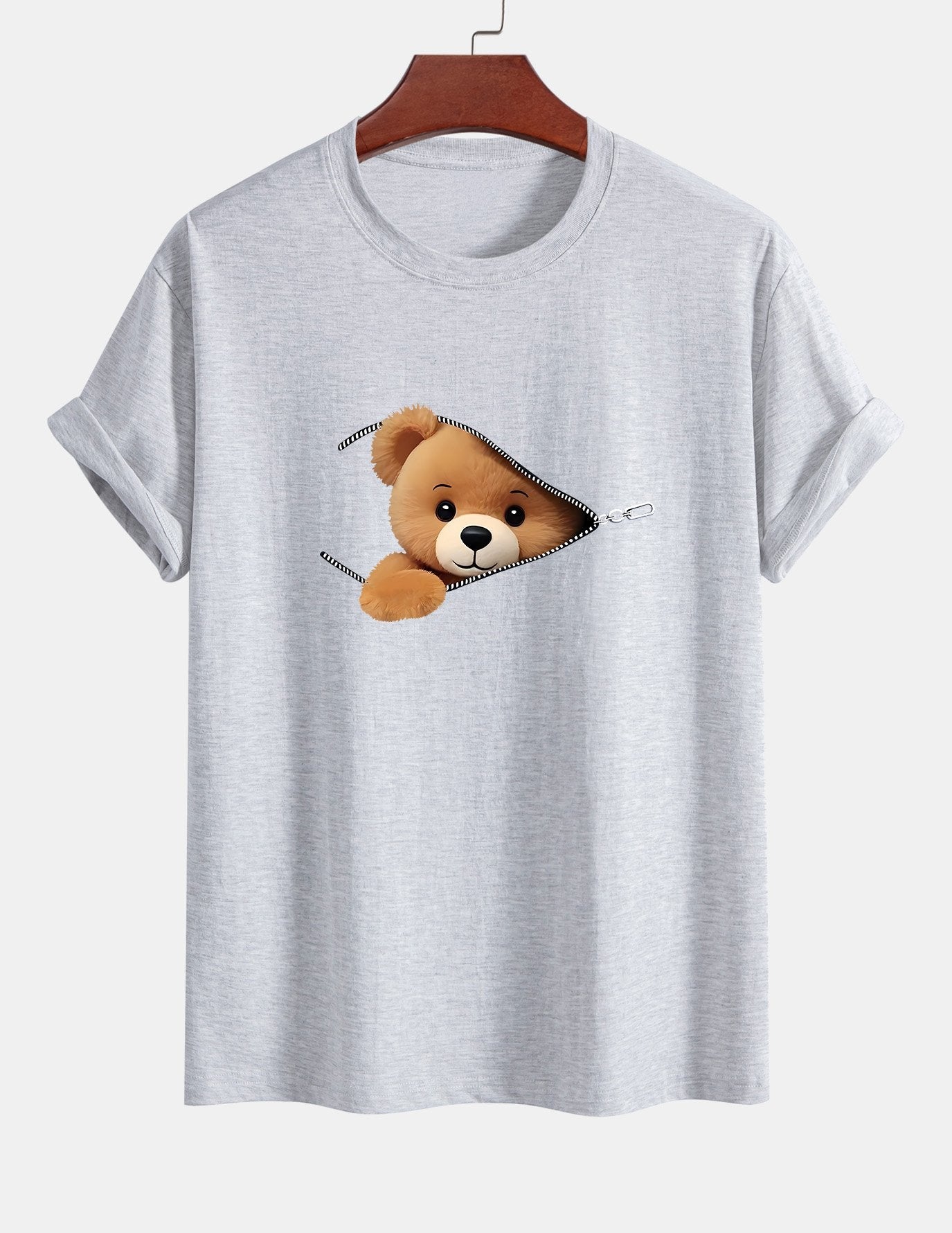 Yeshayahu® | Zipper Bear Print Cotton T-Shirt