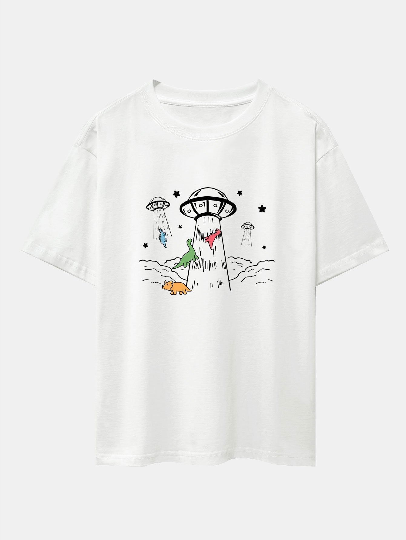Xavier® | Ufo Take Away Dinosaurs Print Drop Shoulder Oversize T-Shirt
