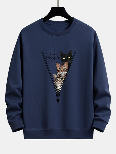 Simeón® | Zipper Cat Print Relax Fit Sweatshirt