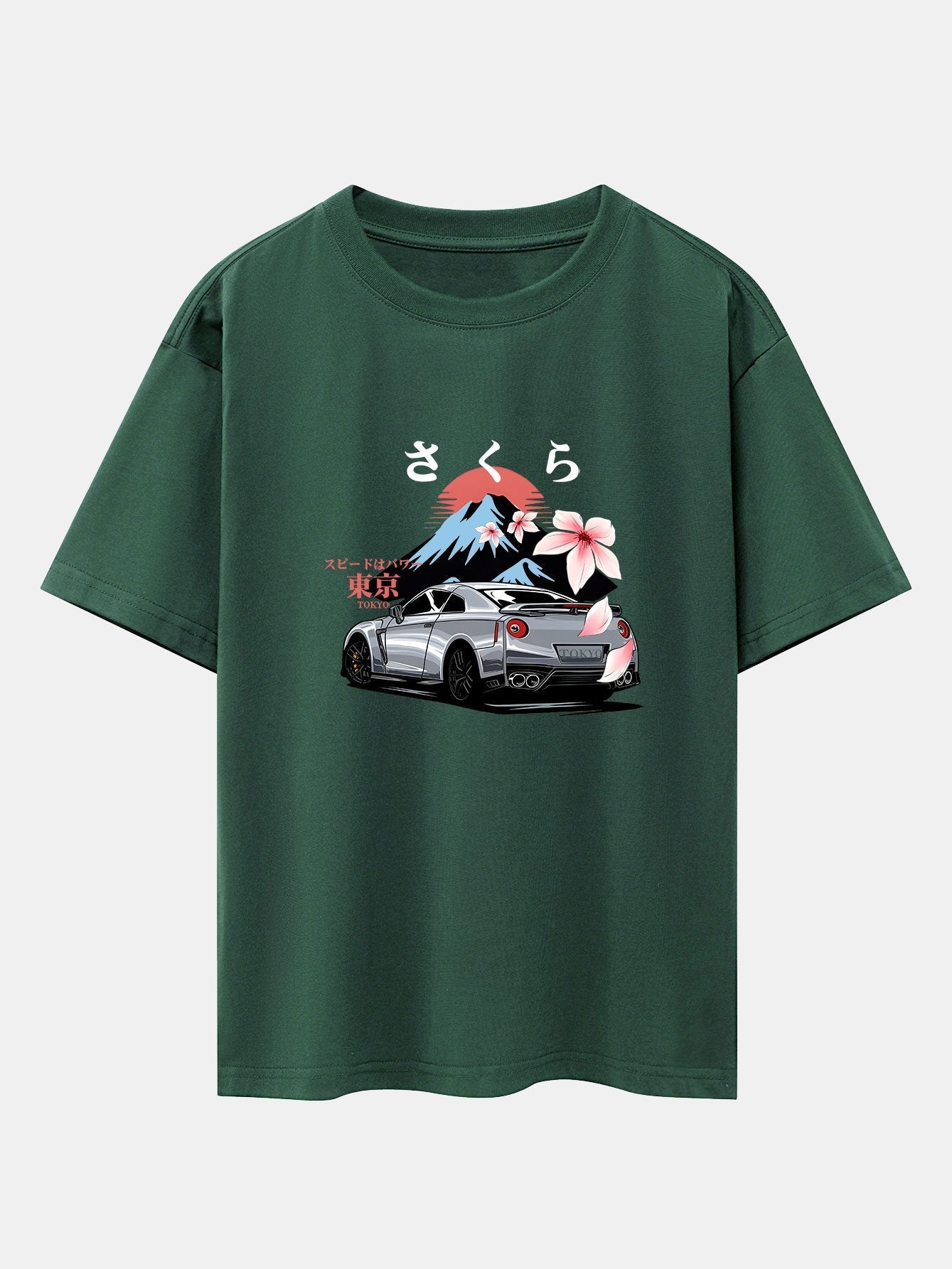 Howard® | Tokyo Cherry Blossoms Car Print Drop Shoulder Oversize T-Shirt