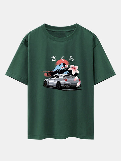 Howard® | Tokyo Cherry Blossoms Car Print Drop Shoulder Oversize T-Shirt