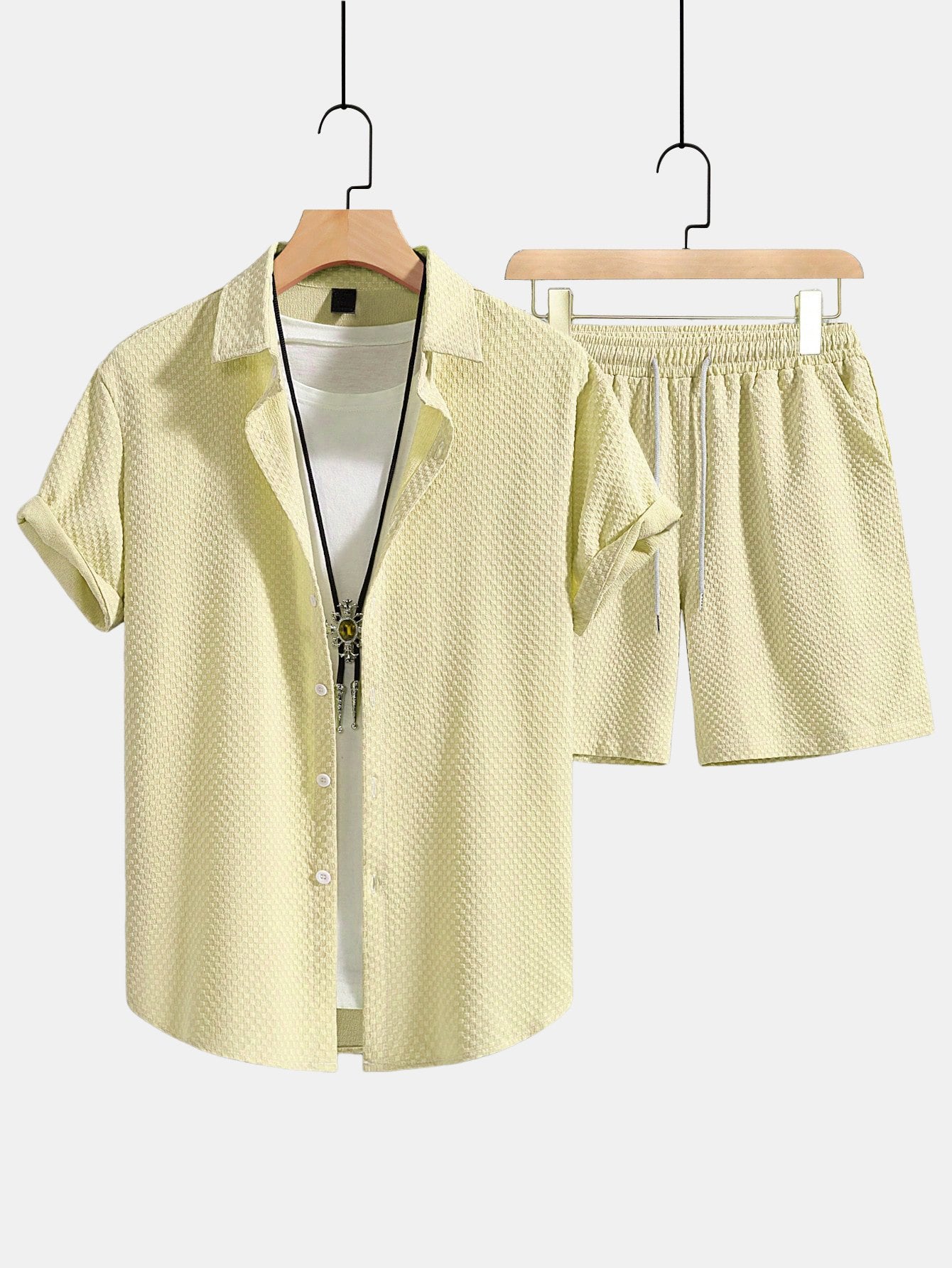 Jerry® | Checkerboard Texture Button Up Shirt & Drawstring Shorts