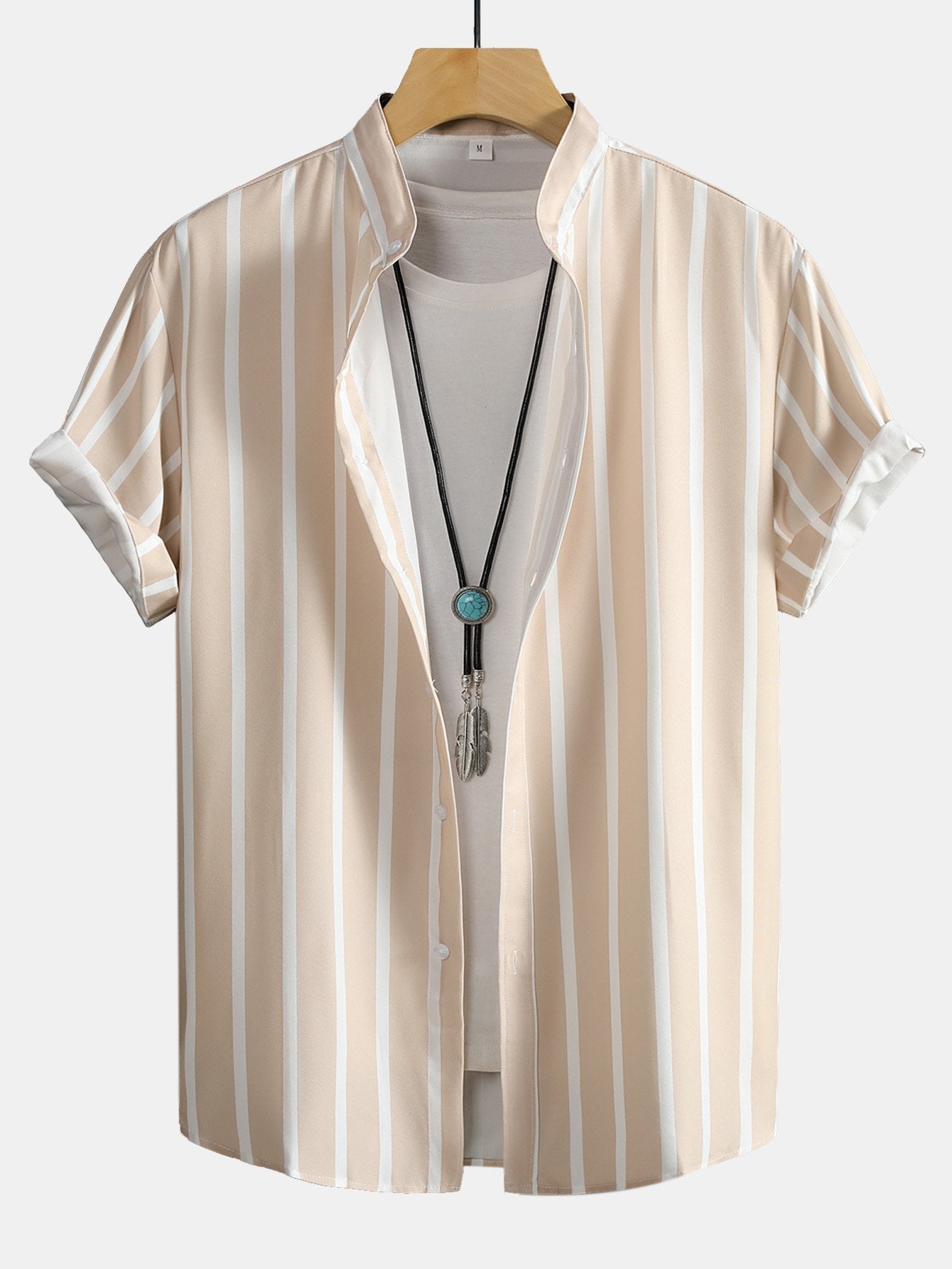 Andreas® | Striped Button Up Stand Collar Shirt