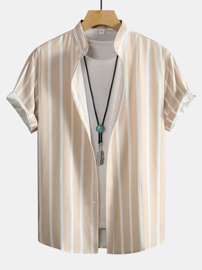 Andreas® | Striped Button Up Stand Collar Shirt