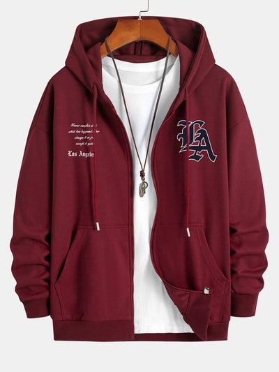 Renzo | Los Angeles Slogan Print Relax Fit Zip Hoodie