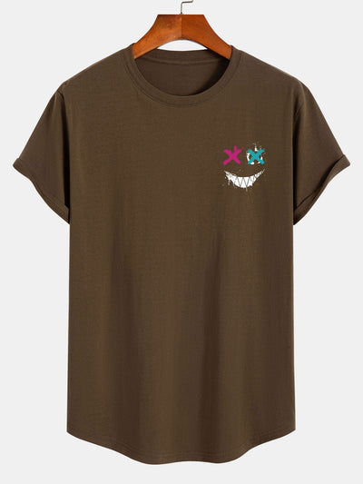 Adam® | Evil Face Print Cotton Arc Hem T-Shirt