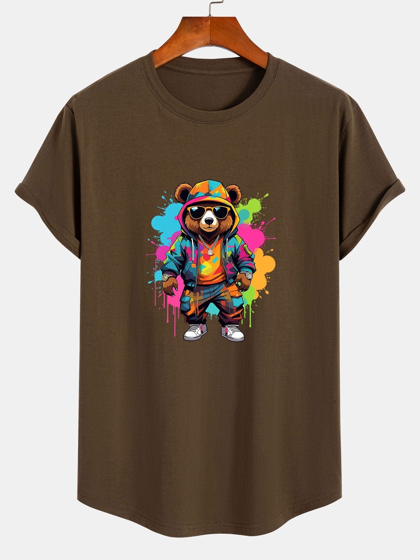 Allen® | Graffiti Bear Print Cotton Arc Hem T-Shirt