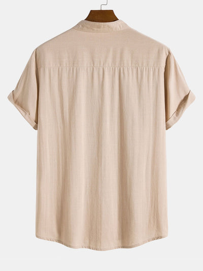 Altiok® | Linen Look Cotton Blend Stand Collar Shirt