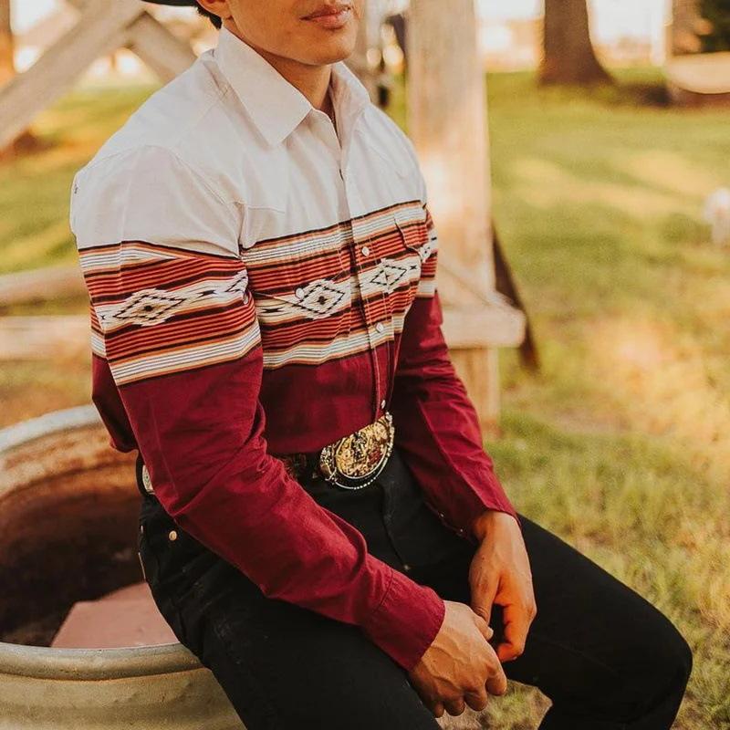 Men's Western DeniPrint Lapel Long Sleeve Shirt