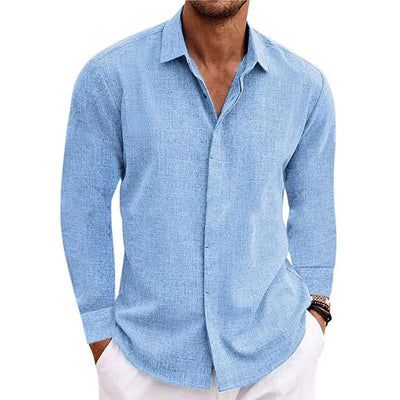 Bartel® | Men's Casual Loose Solid Color Cotton Linen Long Sleeve Shirt 01703150M