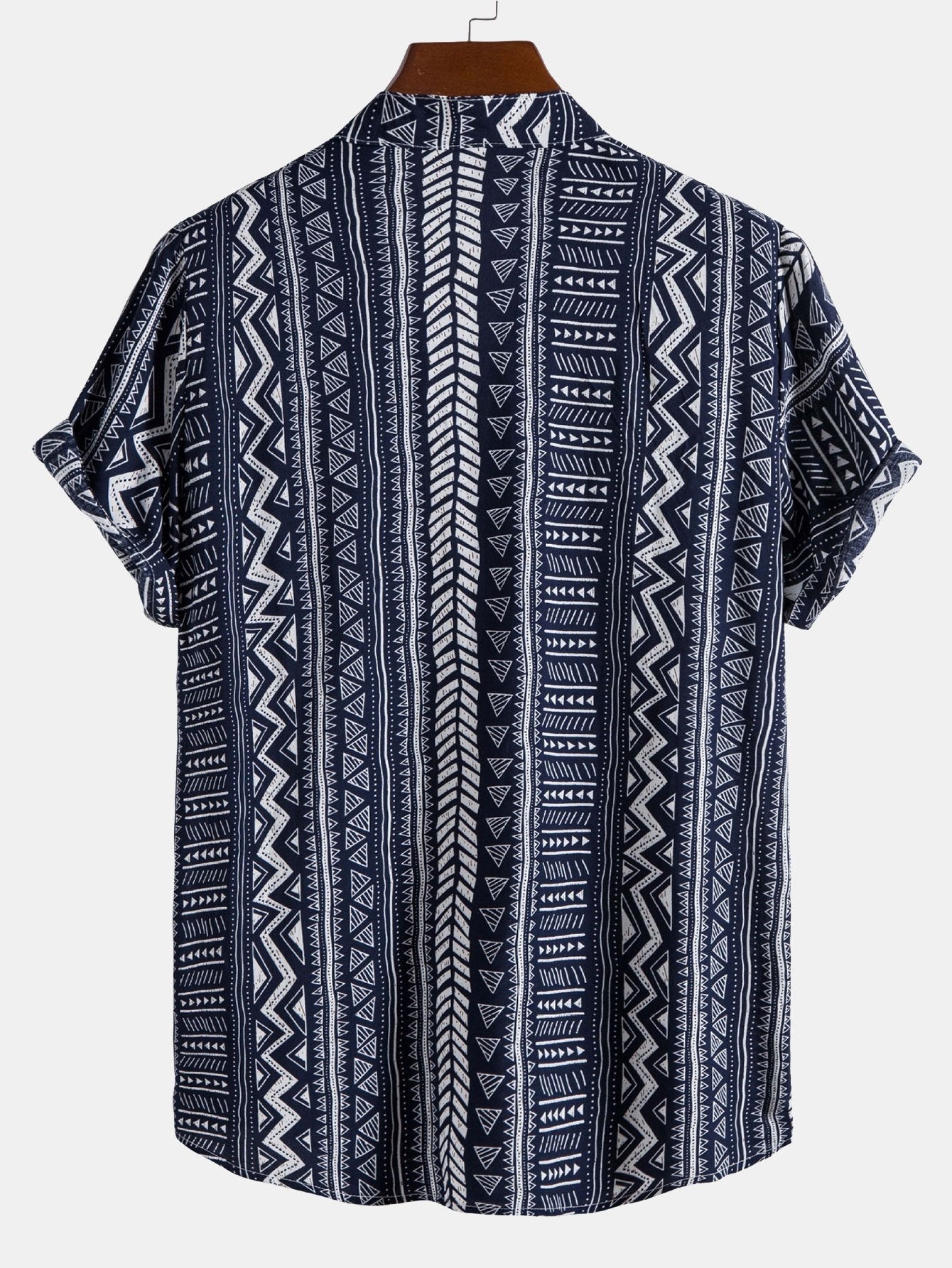 Kolby® | Tribal Geometric Print Half Placket Henley Collar Shirt