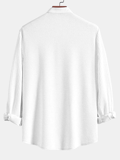 Alexandre® | Long Sleeve Muscle Fit Ribbed Stand Collar Shirt