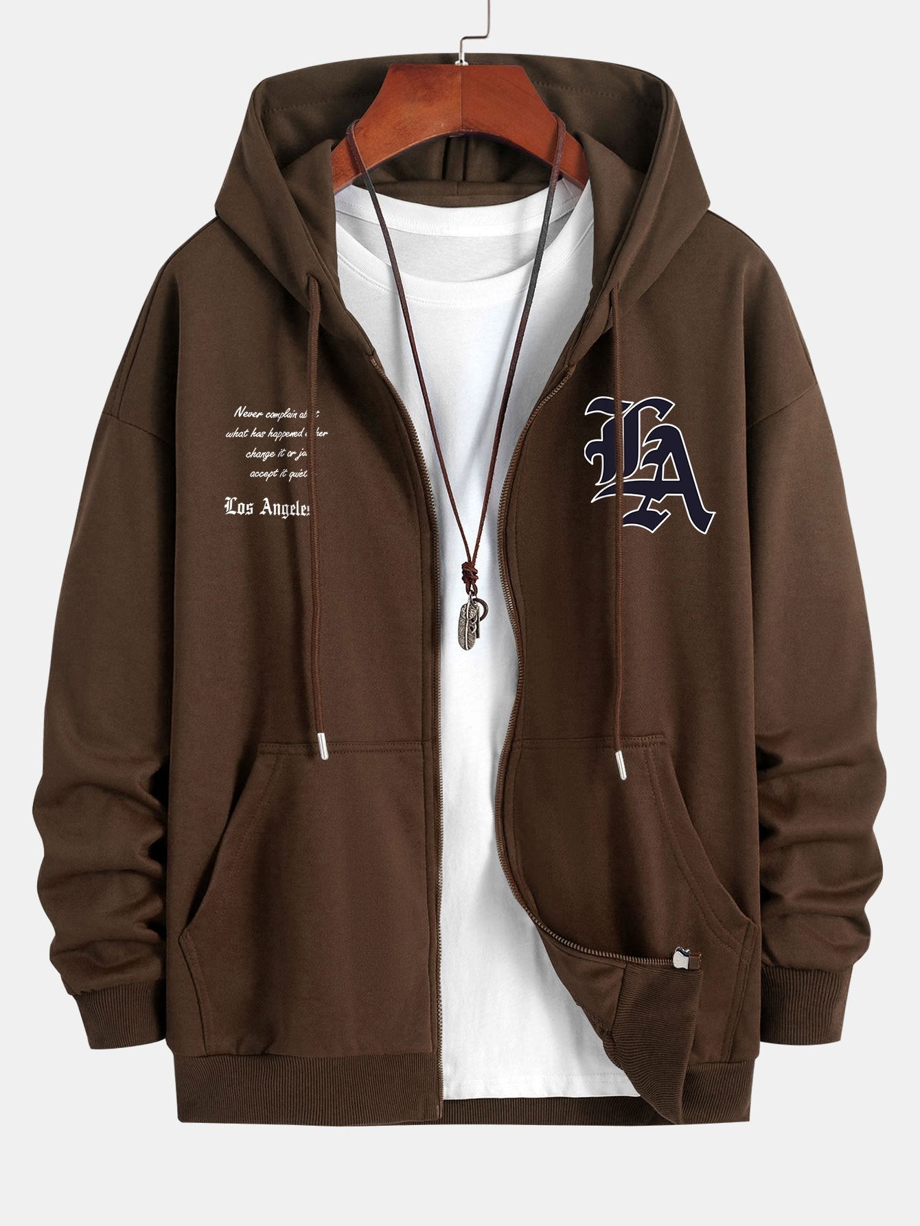 Renzo | Los Angeles Slogan Print Relax Fit Zip Hoodie