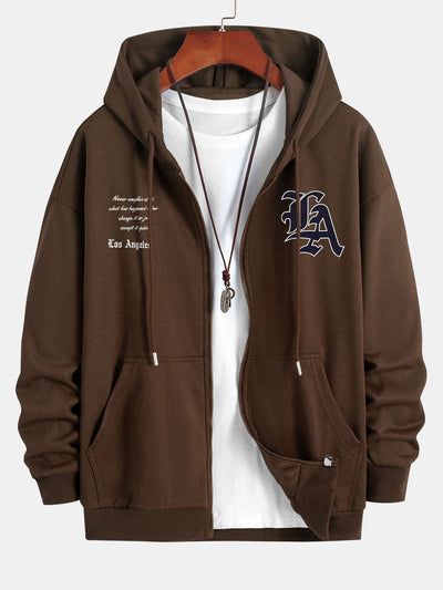 Renzo | Los Angeles Slogan Print Relax Fit Zip Hoodie