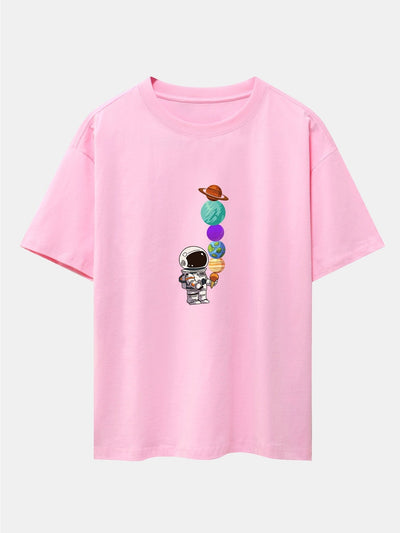 Atilano® | Planet Astronaut Print Drop Shoulder Oversize T-Shirt