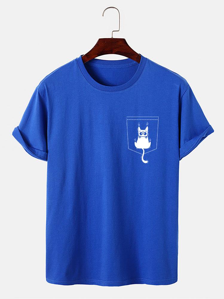 Hernán® | Cat Slipping Out Of Pocket Print T-Shirt