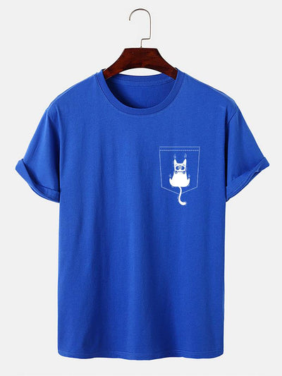 Hernán® | Cat Slipping Out Of Pocket Print T-Shirt