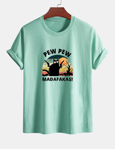 Telesforo® | Black Cat Print Cotton T-Shirt