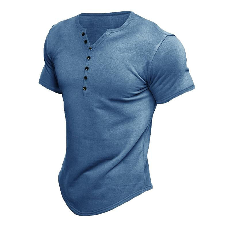Men's Short Sleeve Solid Btn Henley T-Shirt