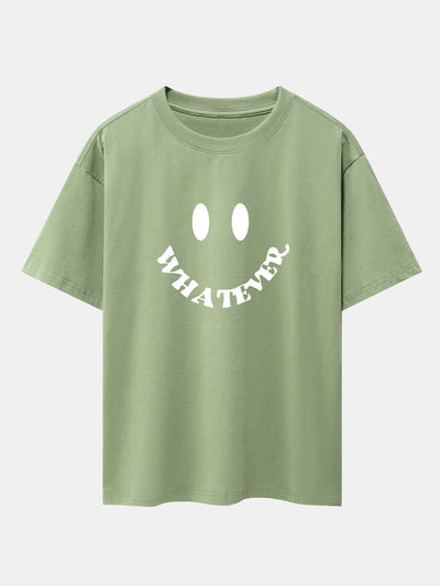 Andrés® | Smiley Face Slogan Print Drop Shoulder Oversize T-Shirt