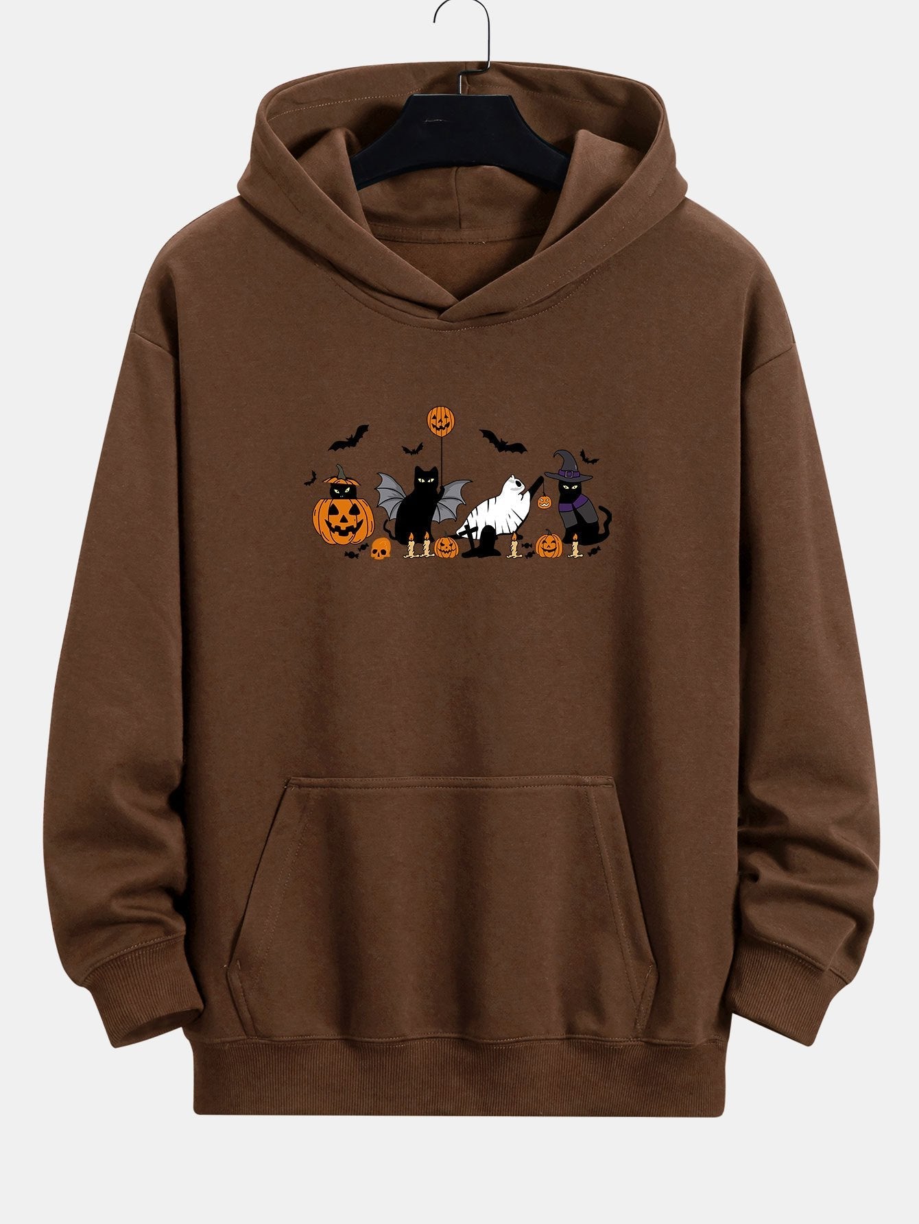 Dallas | Halloween Pumpkin Black Cat Print Relax Fit Hoodie