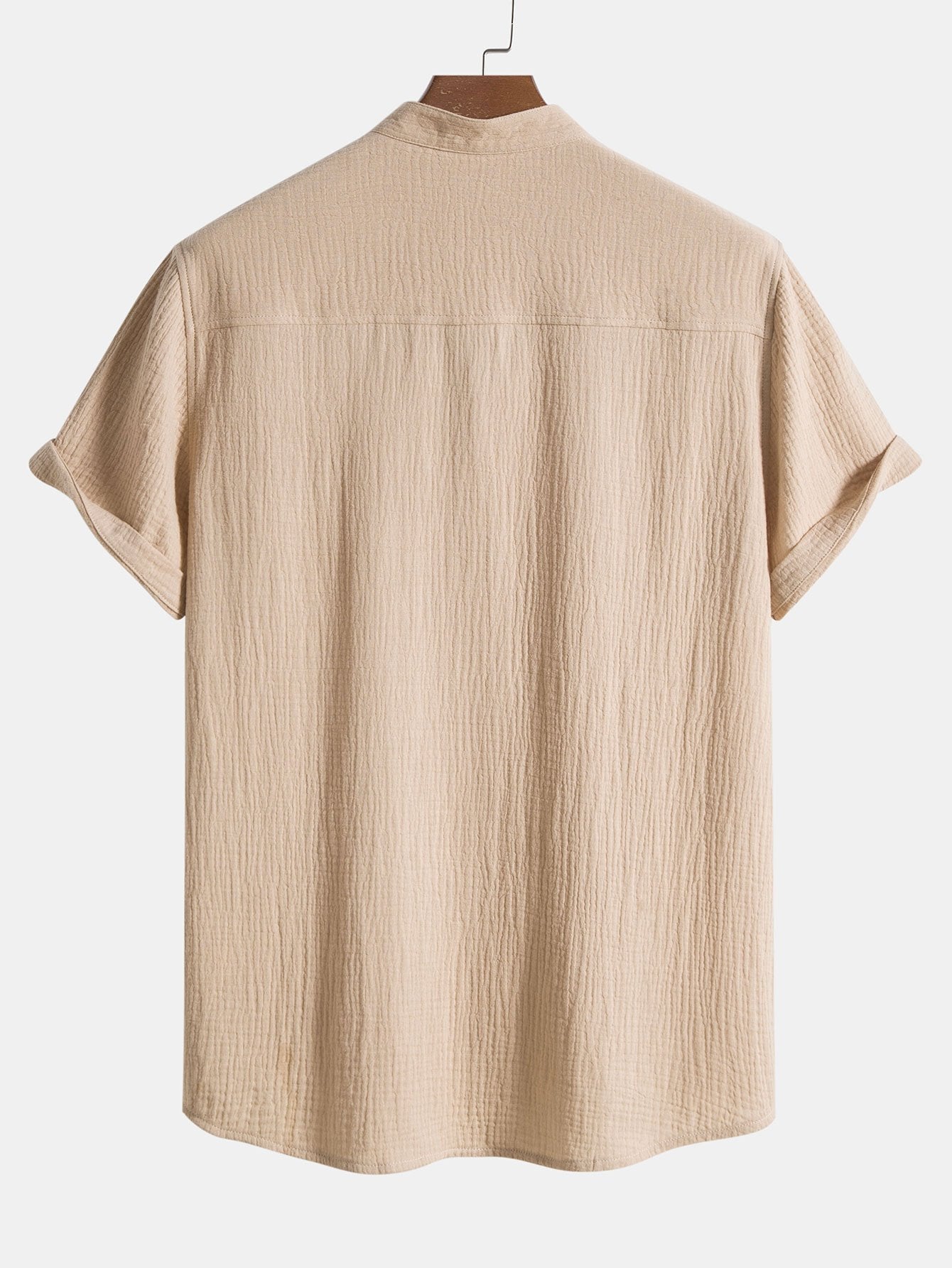 Aritz® | Wrinkled Cotton Half Open Placket Henley Collar Shirt