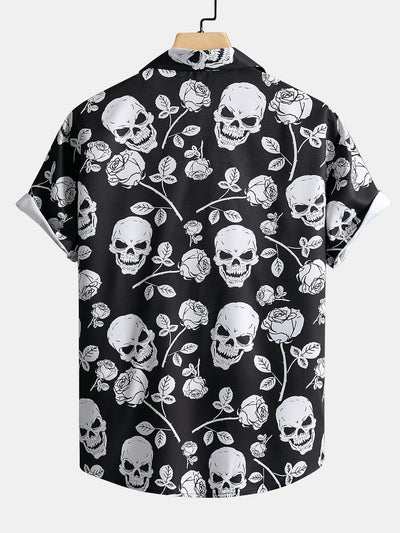 Apelio® | Skull Rose Print Button Up Shirt