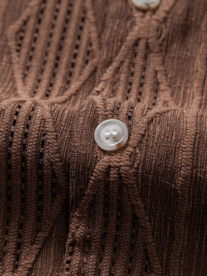 Adelin® | Geometric Jacquard Cuban Shirt & Linen Drawstring Shorts